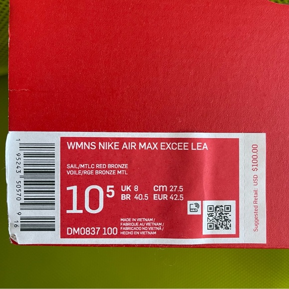Women's Nike Air Max Excee Lea Sail/Mtlc Red Bronze (DM0837 100) Sold Out Rare - Picture 2 of 9
